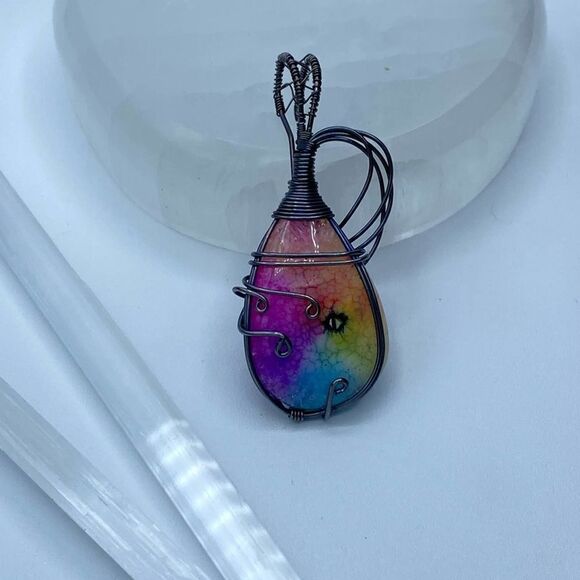 Solar Quartz Handmade Copper Wired Wrapped Pendant - Picture 2 of 5